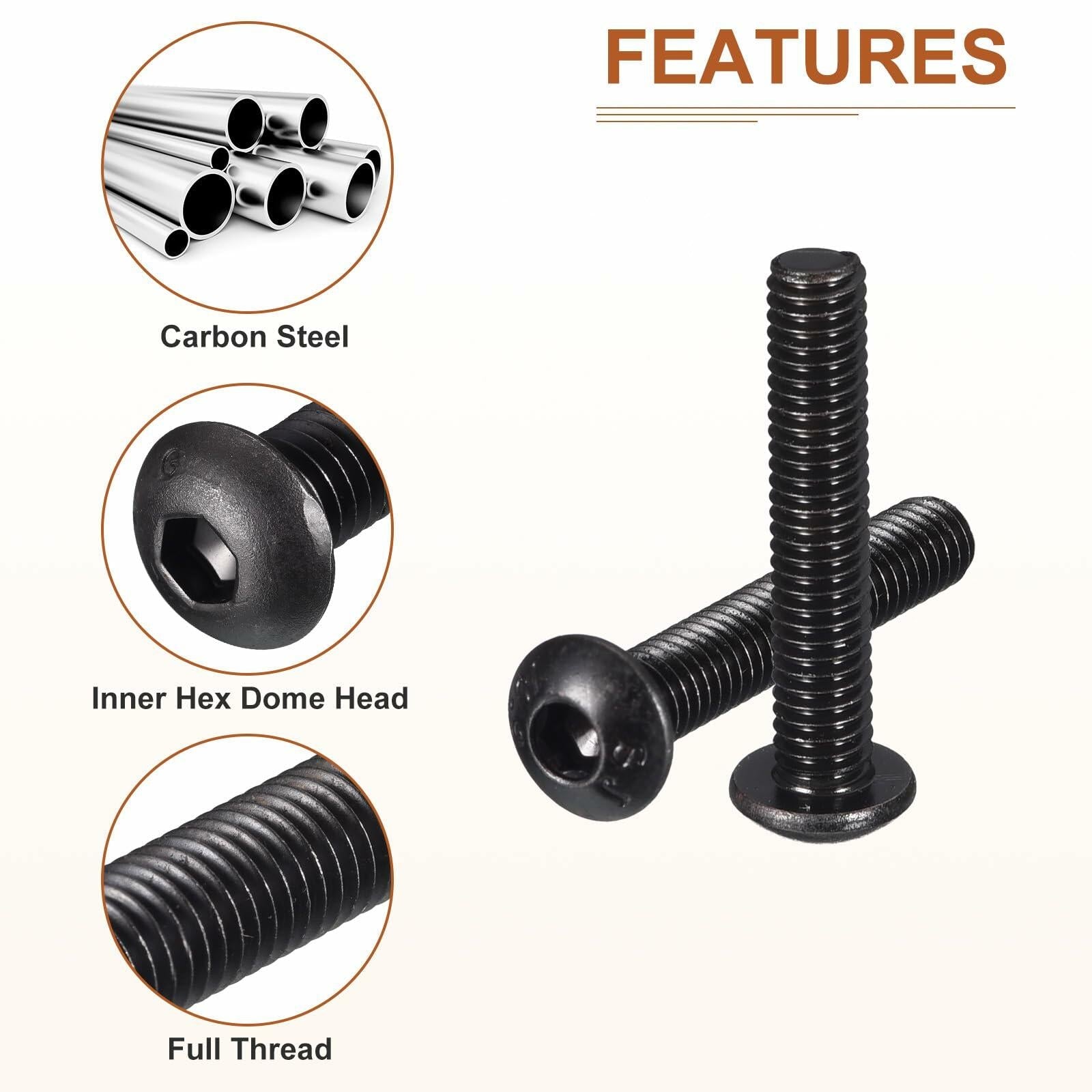 DTGN M4-0.7x25mm Button Head Socket Cap Screws 50pcs Black Carbon Steel Hex