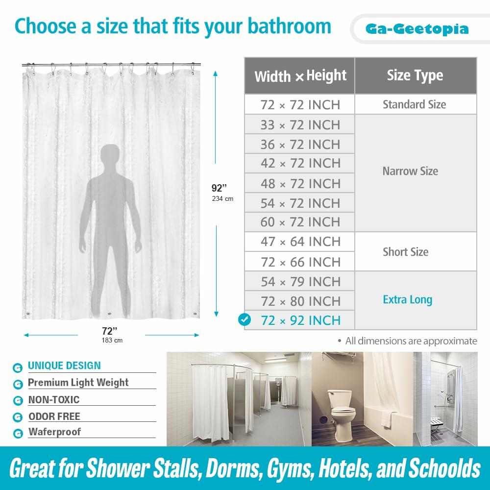 Ga-Geetopia EVA Clear Shower Curtain Liner Pebble Pattern 72x92 Inch