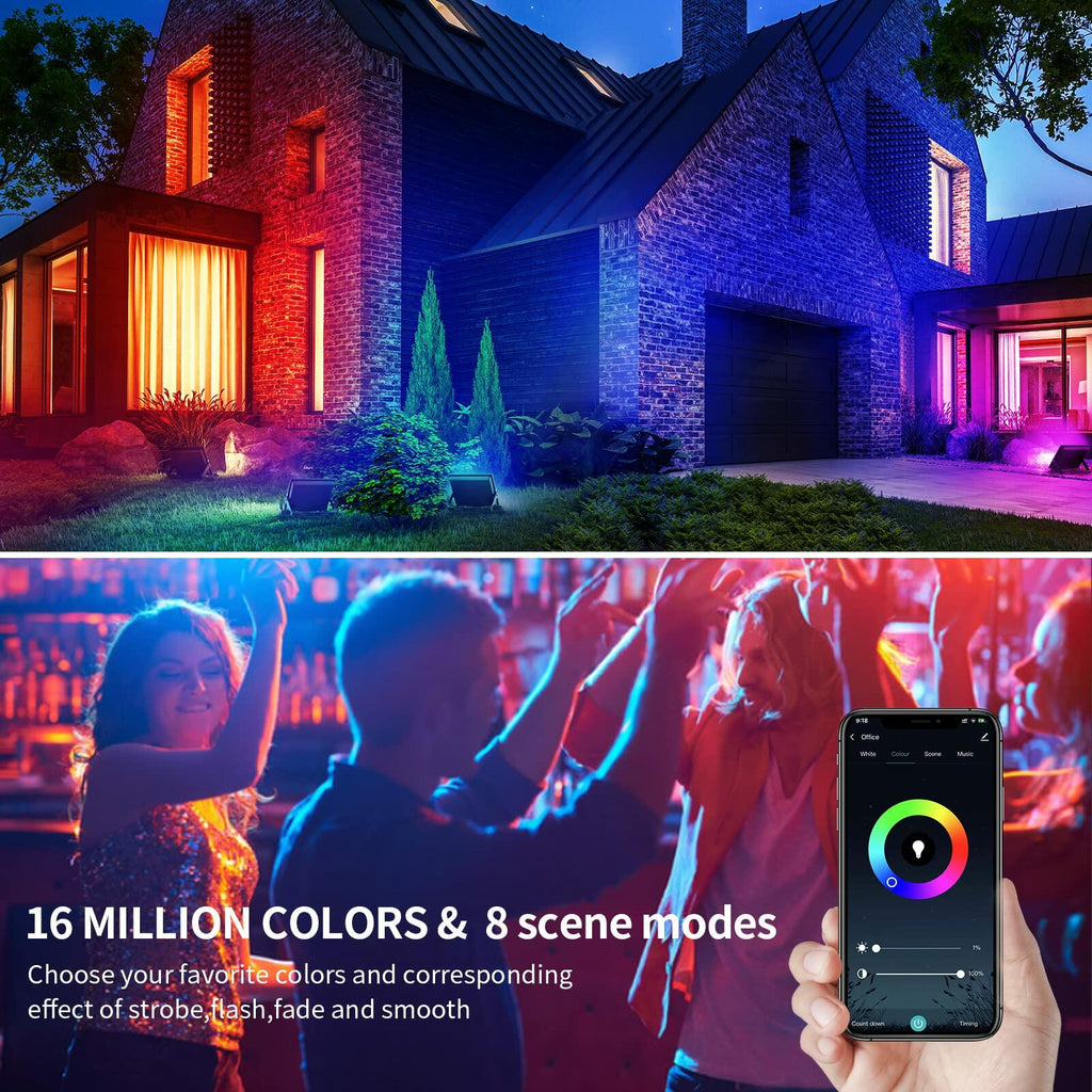 ILLSTAR Full Power RGB Flood Light 60W Smart Color Changing IP66 Large