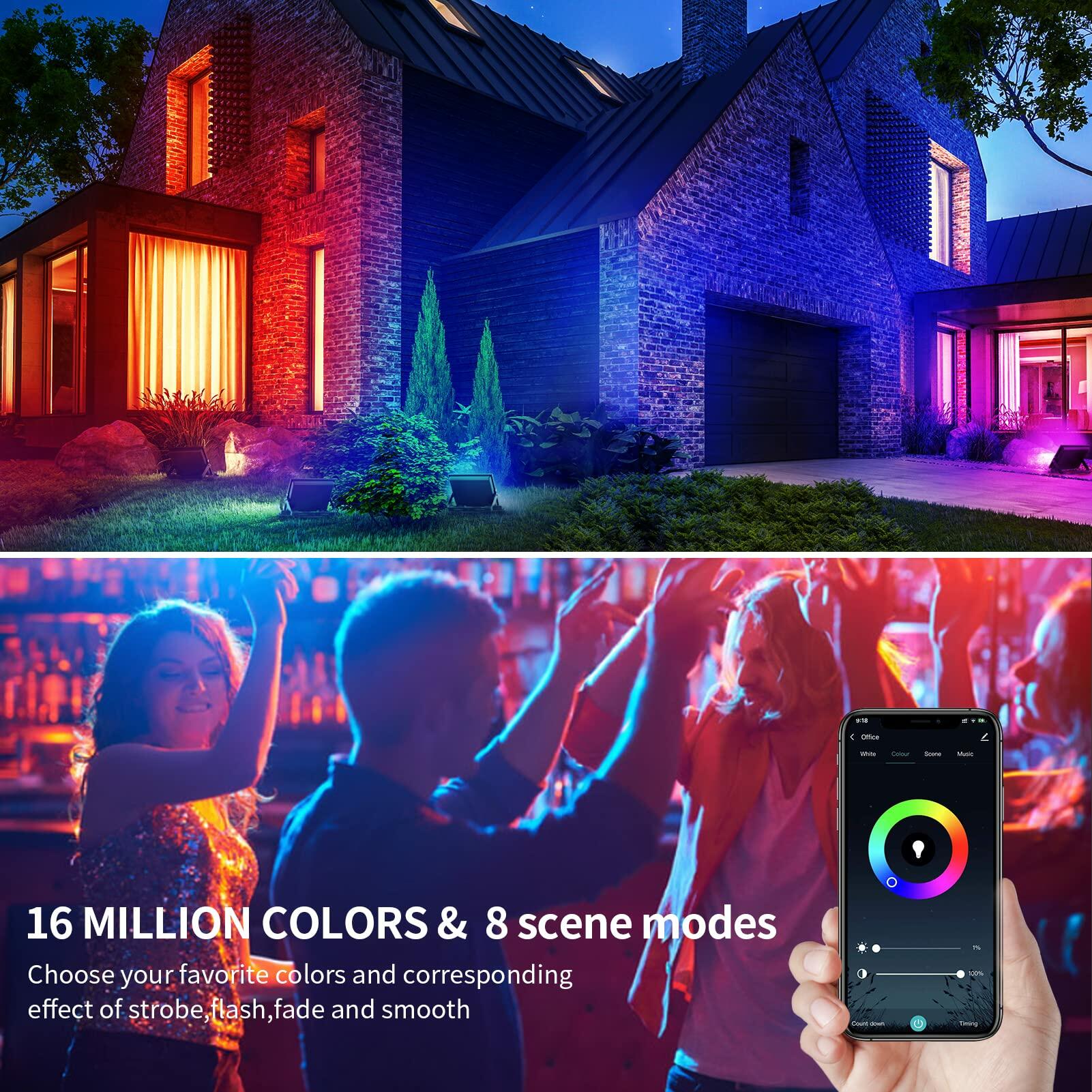 ILLSTAR Full Power RGB Flood Light 60W Smart Color Changing IP66 Large