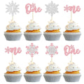 Gyufise 24Pcs Double Layer Pink Glitter Snowflake Cupcake Toppers Paper
