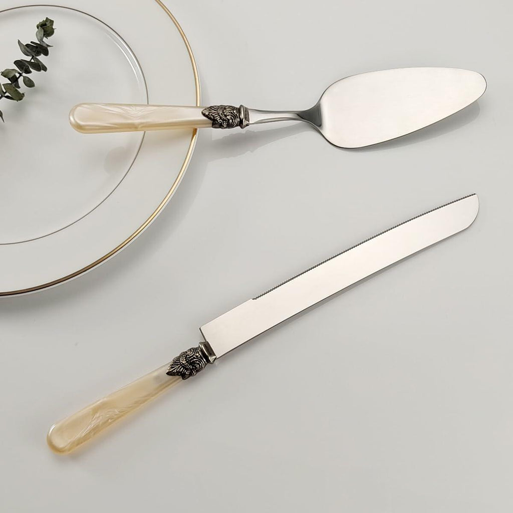 CATHYLIN Wedding Cake Knife & Server Set, Italian Style, 2 pcs, Yellow