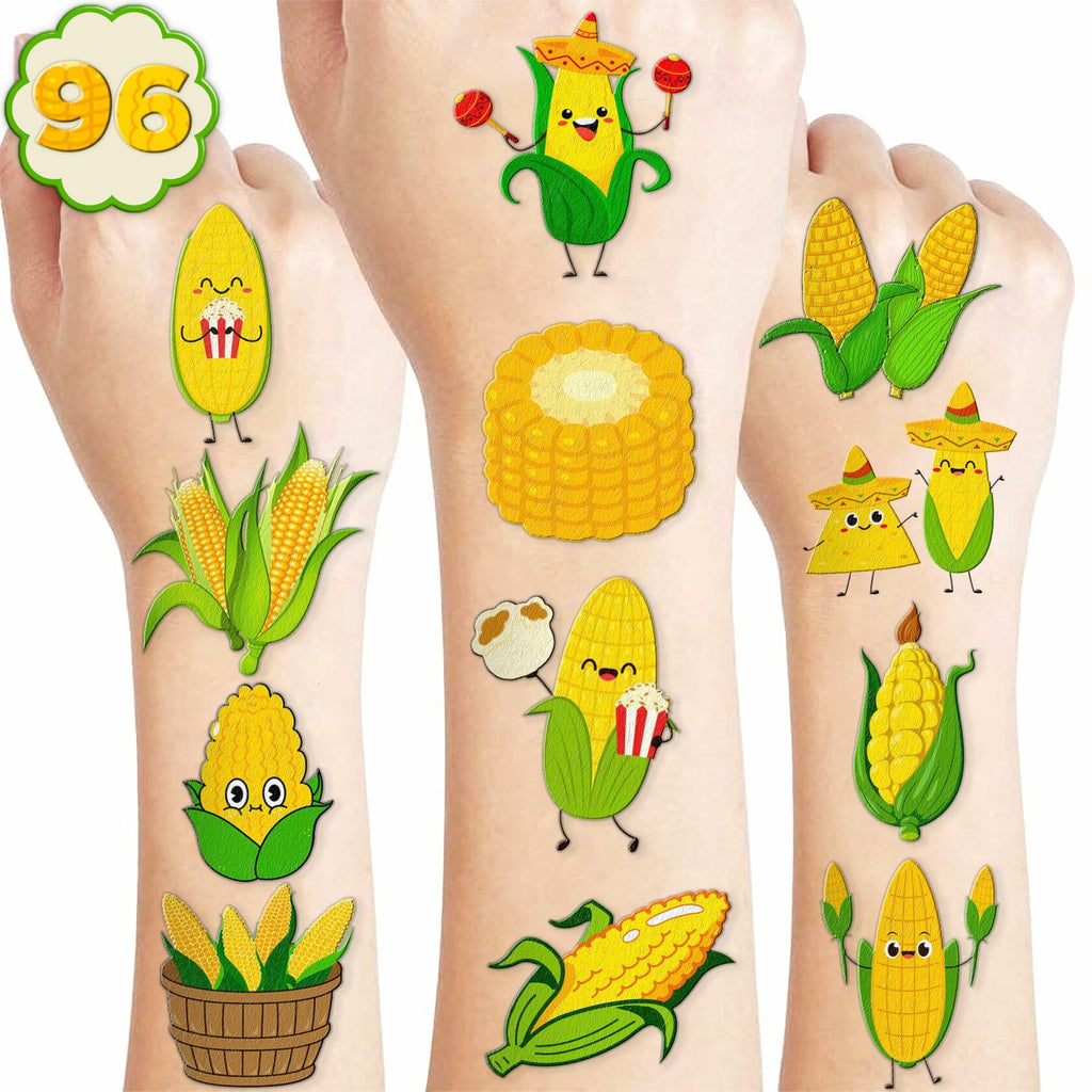 96pcs Corn on the Cob Temporary Tattoos Party Favors Kids Classroom Prizes