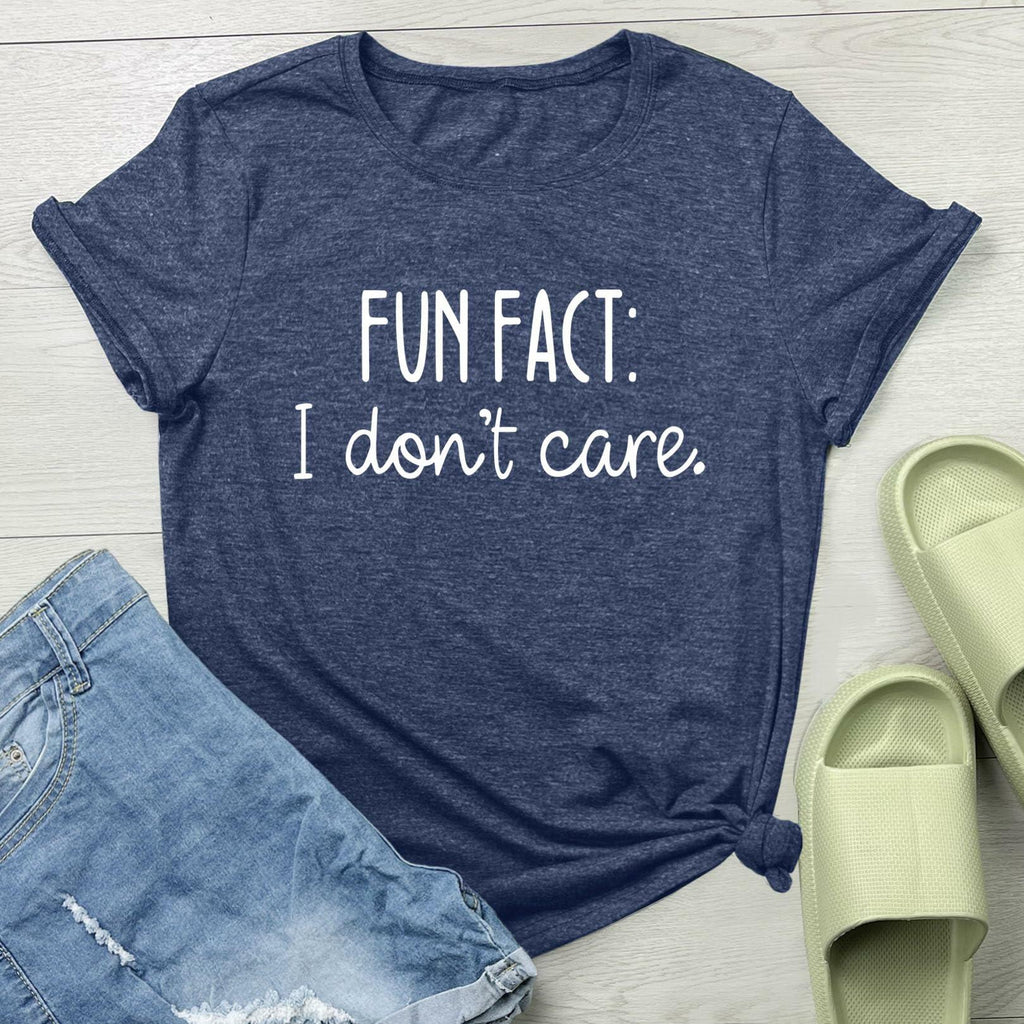 LOOKFACE Women Short Sleeve Fun FACT Graphic Tee Heather Navy Size XL