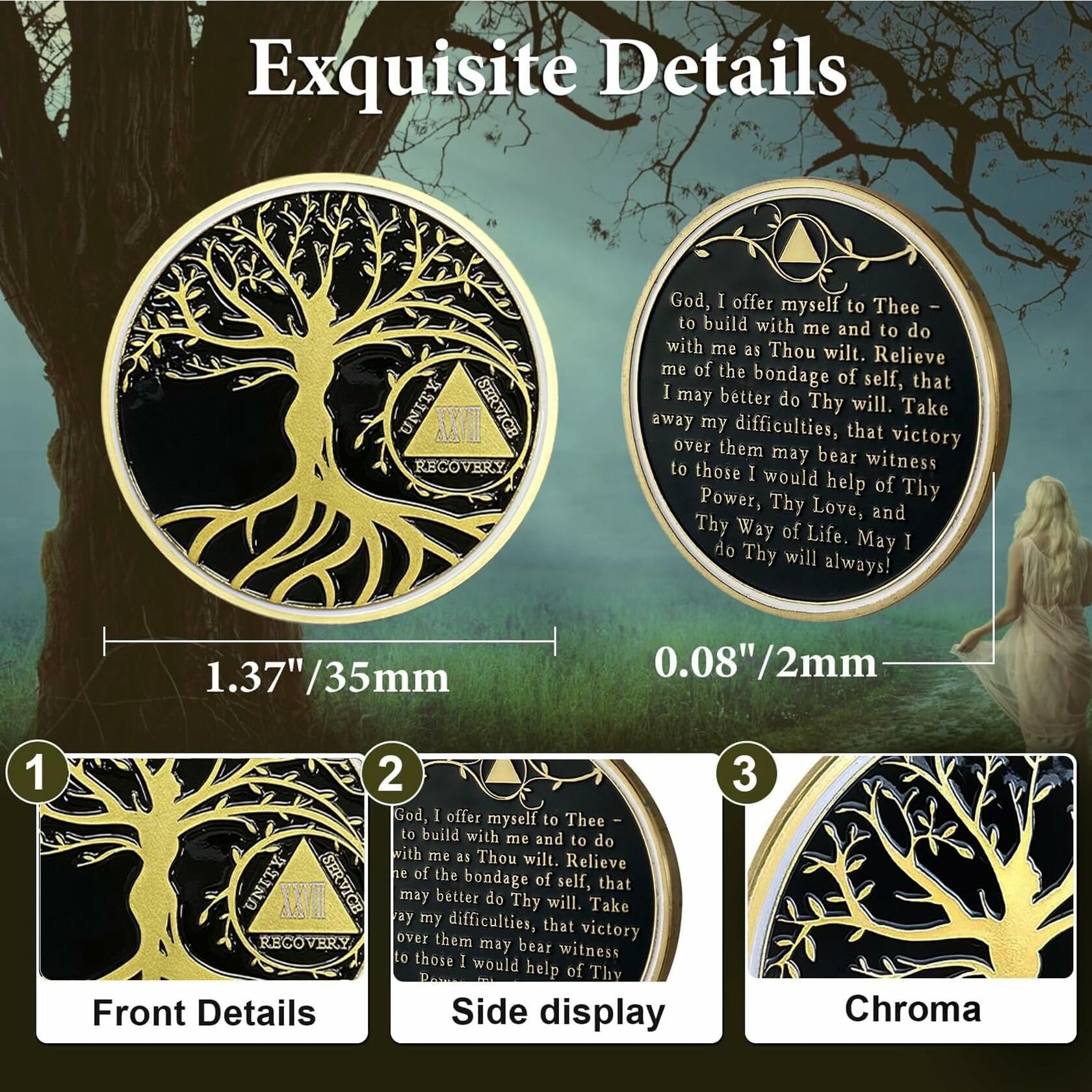 28 Year Sobriety Coin Gold Tree of Life AA Chip Token Size 1-40