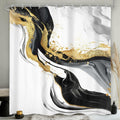 Omifly Marble Shower Curtain 72x72 Black White Gold with 12 Hooks