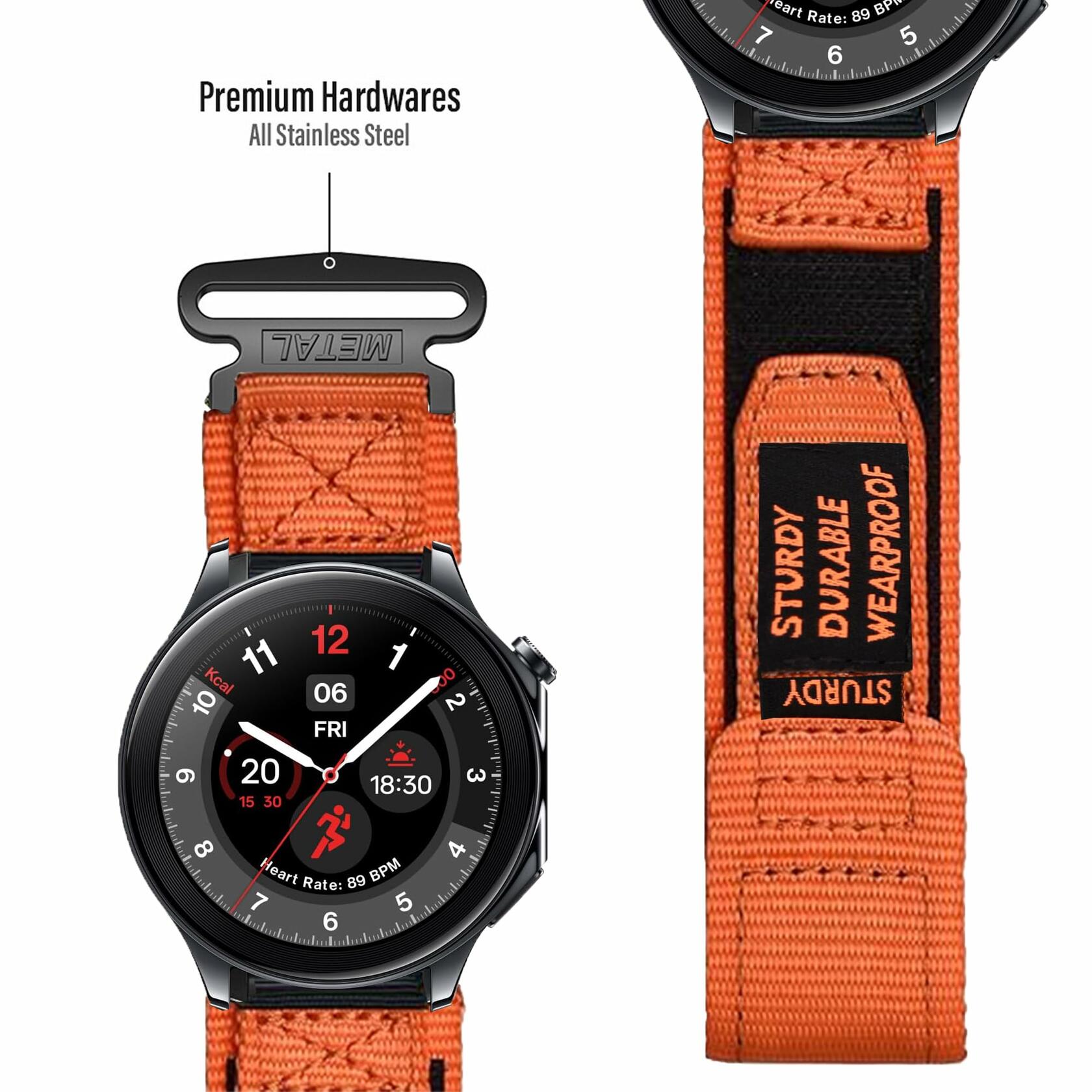Lamshaw Compatible OnePlus Watch 2R Nylon Sports Strap Orange