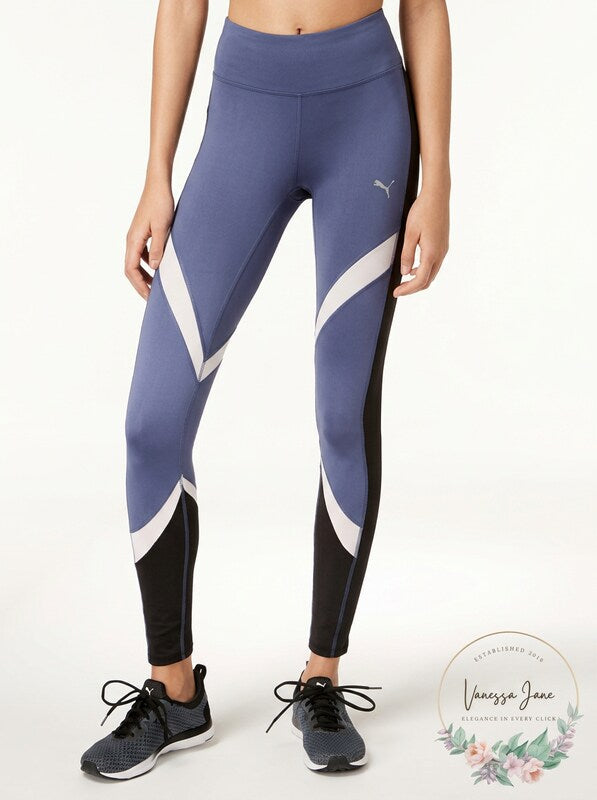 PUMA Womens Clash Blocking Tights Blue Indigo/Puma White, Size Large